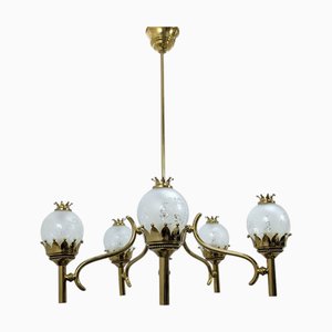 Lampada a sospensione in ottone di Angelo Lelii per Arredoluce, anni '60