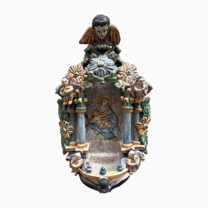 Antiker Handdekorierter Weihwassertank aus Keramik, 1890er