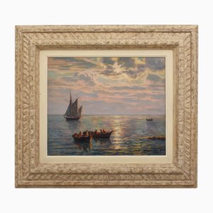 Charles Louis Eugène Signoret, Marine Seascape, Late 19th Century, Oil on Canvas, Framed