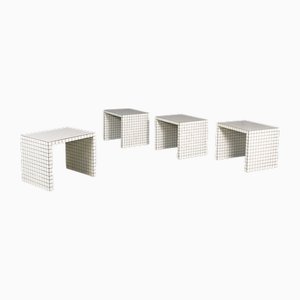 Italian Modern Quaderna Stools in White Laminate attributed to Design Superstudio for Zanotta, 1970s, Set of 4