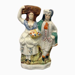 Antique Pottery Country Couple Figurine from Staffordshire, 1850s