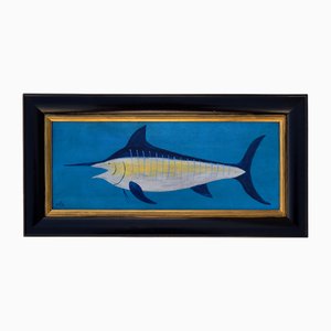 Matt Rix, Naive Style Blue Marlin, 2000s, Oil on Board, Framed