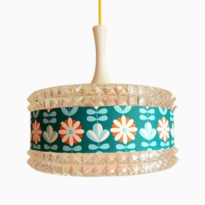 Vintage Acrylic Glass and Flower Pendant Light, 1970s