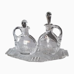 Crystal Decanter and Tray, 1950s, Set of 3
