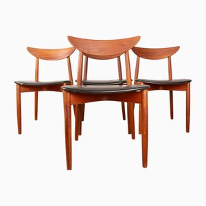 Sedie da pranzo in teak e skai di Peter Hvidt e Orla Molgaard-Nielsen per Søborg Møbelfabrik, Danimarca, anni '60, set di 4