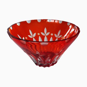 Rote 2-Schichten Schale aus Rubin Kristallglas, 1960er
