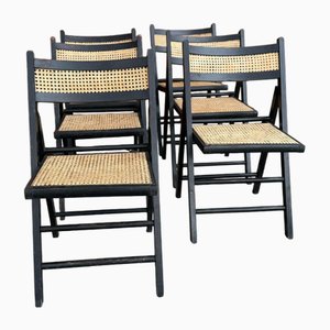 Sillas plegables vintage con asientos de caña, años 70. Juego de 5