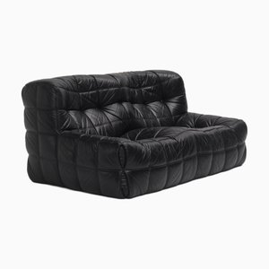 Divano Kashima in pelle nera di Michel Ducaroy per Ligne Roset, anni '70
