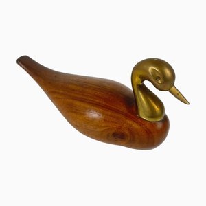 Mid-Century Teak and Brass Duck Sculpture, 1960s-1970s