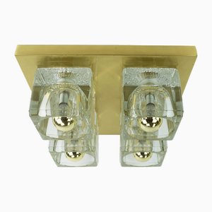 Mid-Century Deckenlampe aus Messing mit 4 Glaswürfeln von Peill & Putzler, 1960er-1970er
