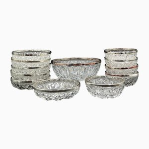 Schalen aus geschliffenem Glas mit versilbertem Rand, 1930er, 12 . Set