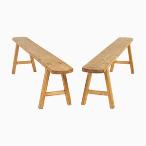 French Ash Benches, 18th Century, Set of 2