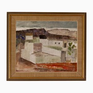 Josef Sandberg, Häuser, 1960er, Öl auf Holz, gerahmt