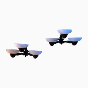 Lámparas de pared antiguas de bronce y alabastro. Juego de 2