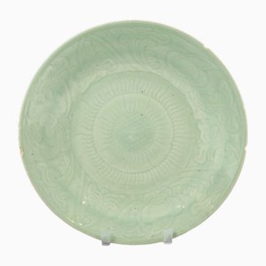 Longquan Celadon Dish with Molded Floral Scroll