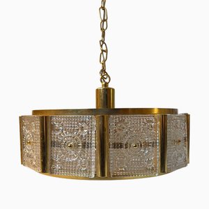 Lámpara de techo colgante de cristal bañado en oro de Carl Fagerlund para Orrefors, años 60