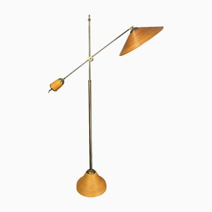 Verstellbare italienische Stehlampe aus Schilfrohr, Bambus, Rattan & Messing, 1970er