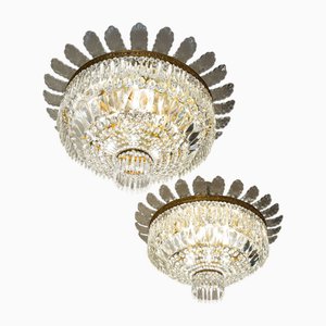 Empire Style Crystal 6-Light Hot Air Balloon Ceiling Lights, 1940s, Set of 2