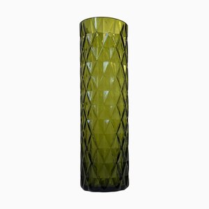 French Art Deco Geometric Green Glass Vase, 1950s