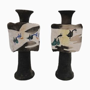 Vases ou Bougeoirs Brutalistes Mid-Century en Céramique, 1980s, Set de 2