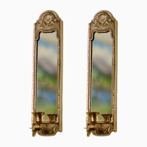 Mid-Century Swedish Brass Sconces with Mirrors, Set of 2