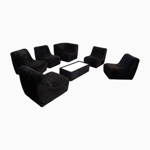 Canapé Modulable en Tissu Peluche avec Table, 1970s, Set de 7