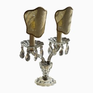 Vintage Maria Theresa Style Crystal Two-Light Table Lamp with Lampshades, 1940s