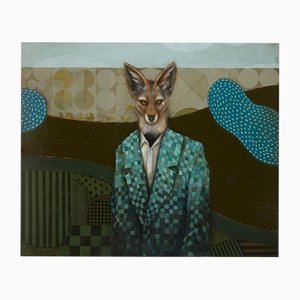 Michele Mikesell, Standing Watch: Jackal Wearing a Suit, 2025, Oil on Canvas