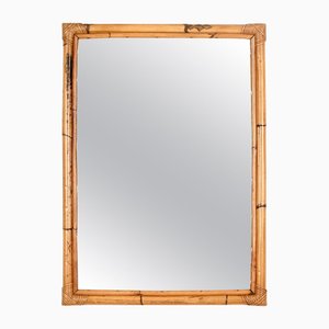 Large French RivieraRectangular Bamboo and Rattan Wicker Mirror, Italy, 1960s