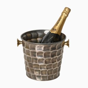 Seau à Champagne Mid-Century en Métal Argenté Martelé et Laiton, Italie, 1970s