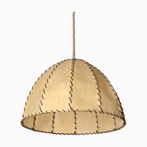 Lampada a sospensione grande in pelle, pergamena e corda di Max Ingrand, Italia, anni '40