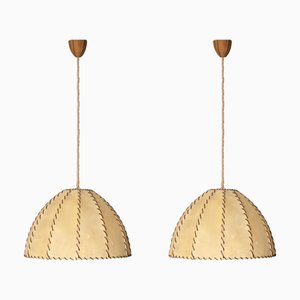 Lampade a sospensione grandi in pelle e pergamena di Max Ingrand, Italia, anni '40, set di 2