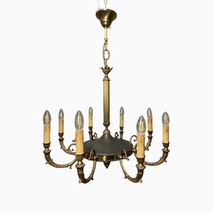 Empire Style Brass and Royal Green 8-Branch Chandelier