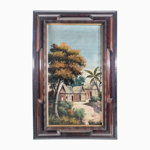 Exotic Landscape, Oil on Canvas, Guilloche Framed