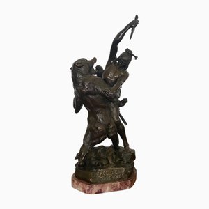 Paul Ponsard, The Cave Age: Man Fighting a Bear, 19th Century, Bronze