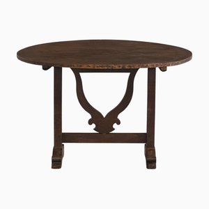 Table Ronde Vigneron Inclinable en Chêne avec Détails Sculptés, France, 19ème Siècle