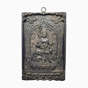 Spätchinesische Qing-buddhistische geschnitzte Wandskulptur Wrathful Vajrapāṇi Temple Guardian
