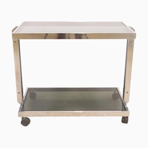 Vintage Chrome Bar Cart with Smoked Glass Shelves