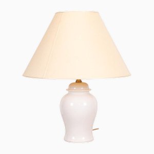 Vintage White Ceramic Table Lamp with Ivory Fabric Lampshade