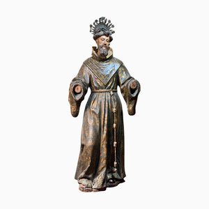 Artista di Scuola Barocca Spagnola, Scultura a grandezza naturale di San Francesco d'Assisi, 1600, legno dorato
