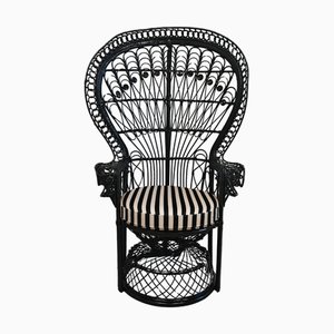 Chaise Emmanuelle Vintage en Rotin Laqué Noir, France, 1970s