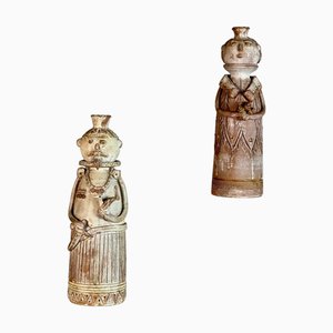 Hand-Sculpted Terracotta Figures attributed to Saverio Farci, 1960s, Set of 2