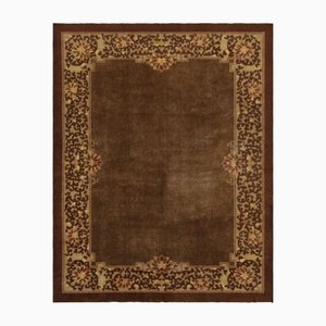 Antiker chinesischer Teppich mit braunen Feldern und floralen Bordüren