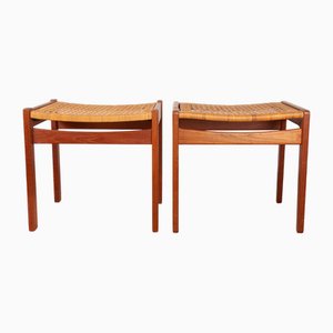 Sgabelli in teak e canna di Peter Hvidt, Danimarca, anni '60, set di 2