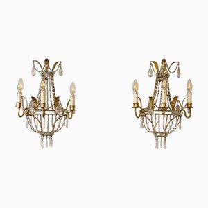 Vintage Wandlampen im Empire-Stil mit drei Leuchten, 1940er, 2er Set