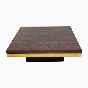 Coffee Table in Elm Burl and Brass from Roche Bobois, 1970s