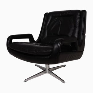Sillón de cuero negro de Carl Straub, años 60