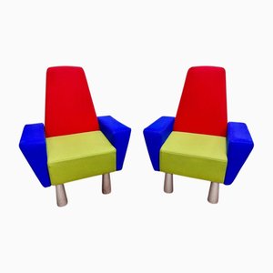 Vintage Lounge Chairs in Wooden Frame, 1980s, Set of 2