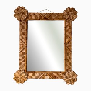 Specchio da parete in vimini e bambù di Vivai Del Sud, Italia, anni '70