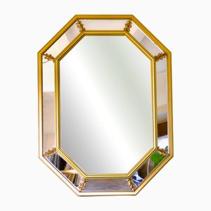 Grand Miroir Octogonal avec Bords Biseautés en Bois Doré, 1960s